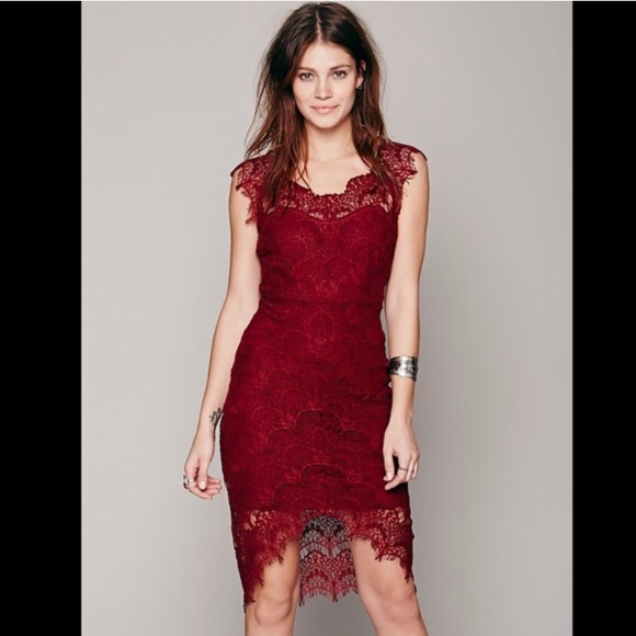 maroon lace bodycon dress